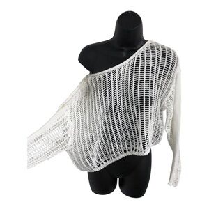 White slouchy mesh‎ crochet style net sweater top size medium new